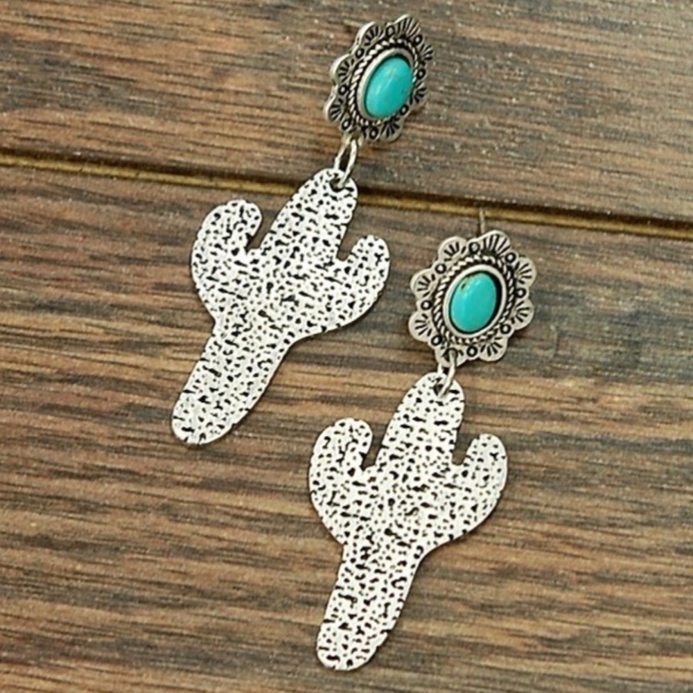 ISAC Trading Co. Natural Turquoise Cactus Western Boho Earrings